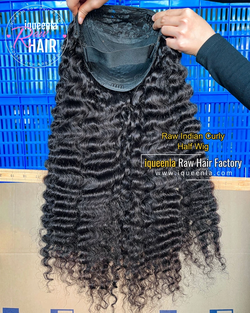 Iqueenla Raw Indian Curly Half Wigs for Black Women