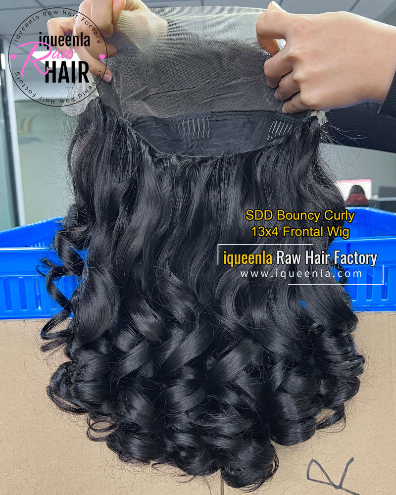 iqueenla Bouncy Culry Super Double Drawn Transparent Lace Wig