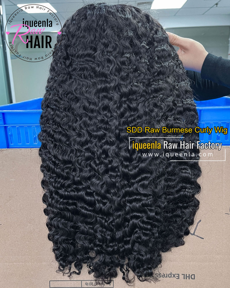 iqueenla Burmese Culry Super Double Drawn Transparent Lace Wig