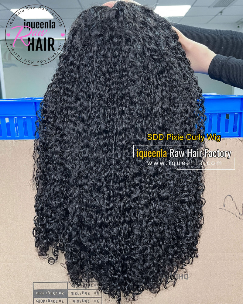 iqueenla Pixie Culry Super Double Drawn Transparent Lace Wig