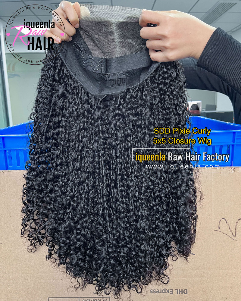 iqueenla Pixie Culry Super Double Drawn Transparent Lace Wig