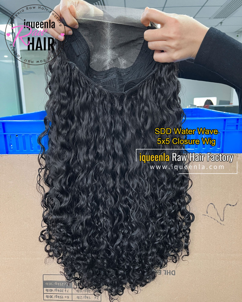 iqueenla Water Wave Super Double Drawn Transparent Lace Wig