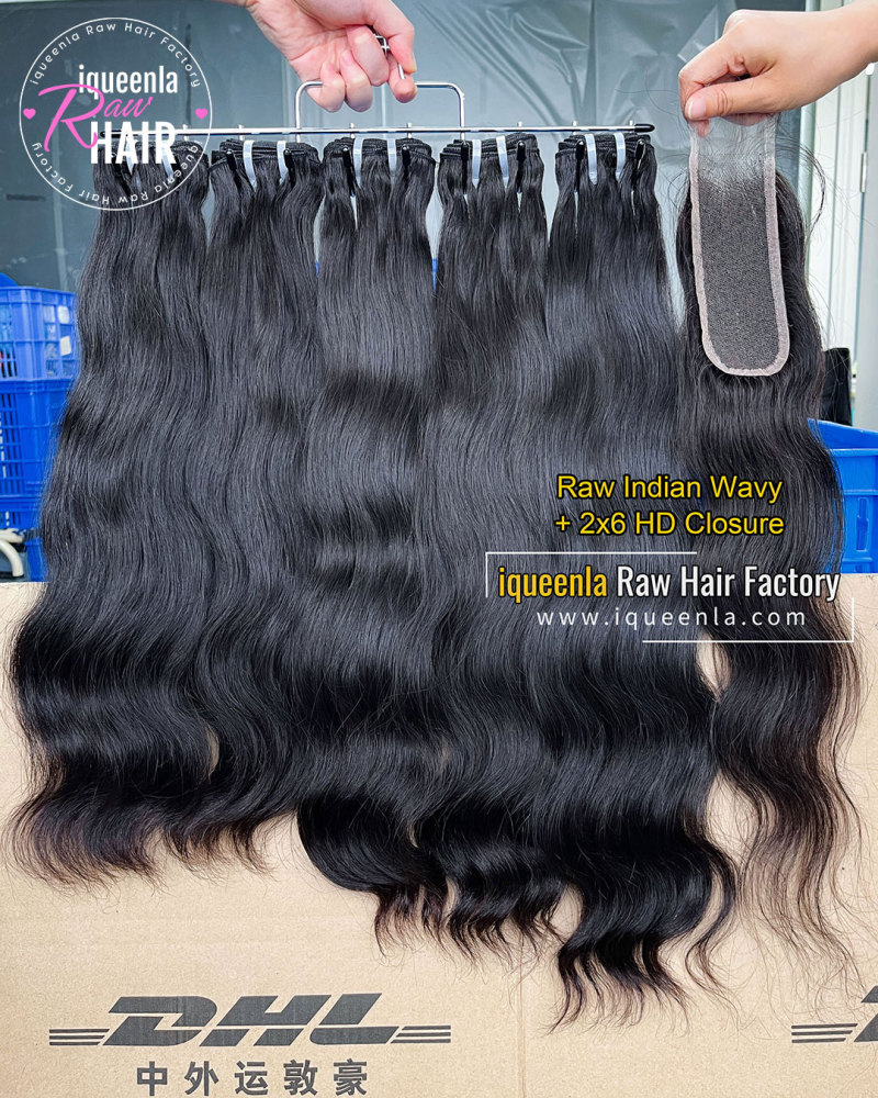 Iqueenla Indian Wavy 3 Bundles With 2x6 HD & Transparent Closure