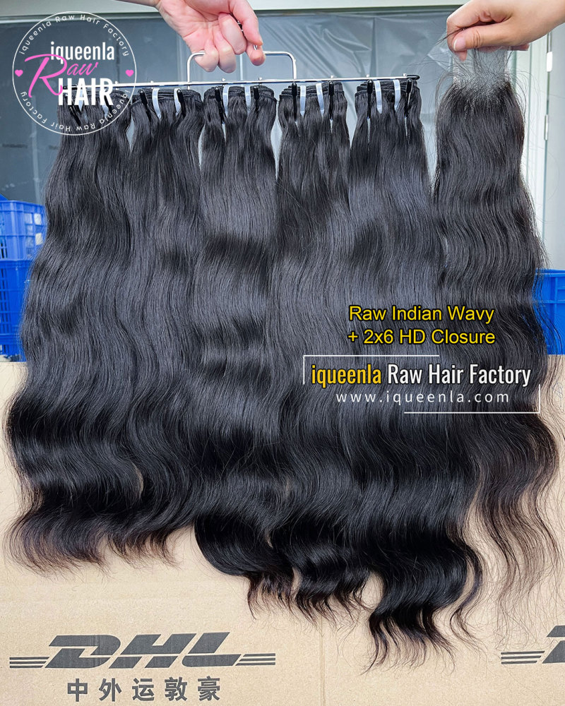 Iqueenla Indian Wavy 3 Bundles With 2x6 HD & Transparent Closure