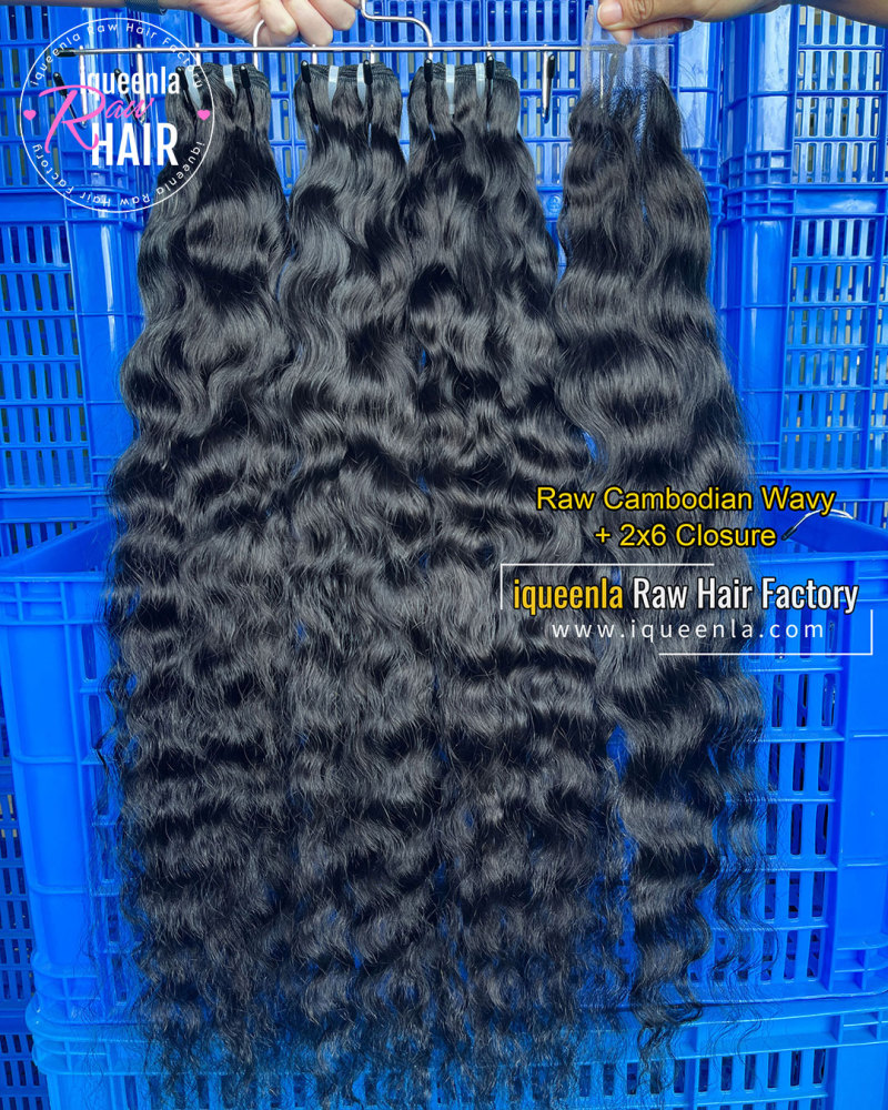 Iqueenla Cambodian Wavy 3 Bundles With 2x6 HD & Transparent Closure