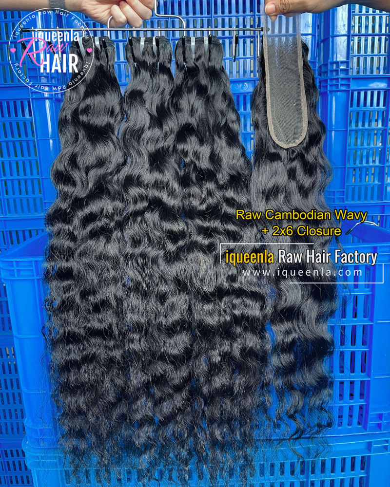 Iqueenla Cambodian Wavy 3 Bundles With 2x6 HD & Transparent Closure