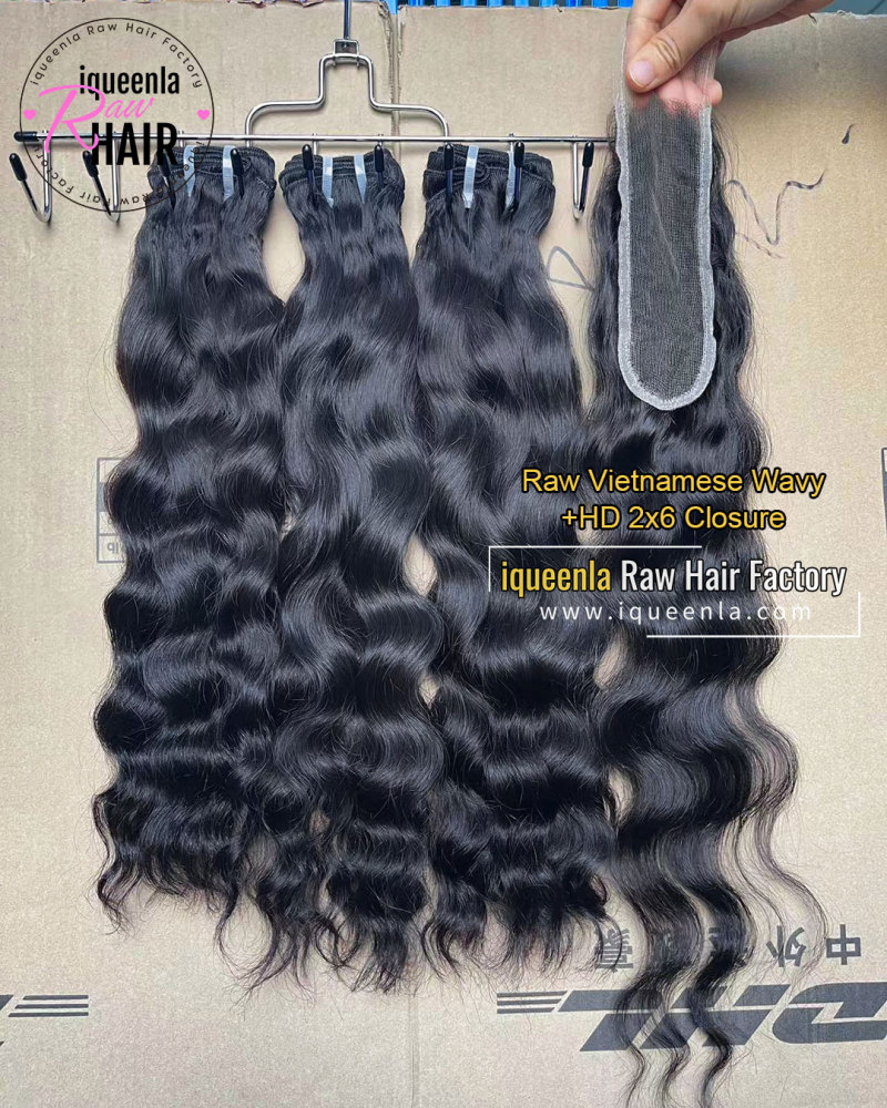 Iqueenla Vietnamese Wavy 3 Bundles With 2x6 HD & Transparent Closure