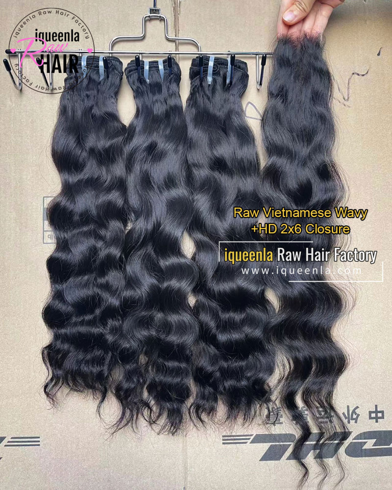 Iqueenla Vietnamese Wavy 3 Bundles With 2x6 HD & Transparent Closure