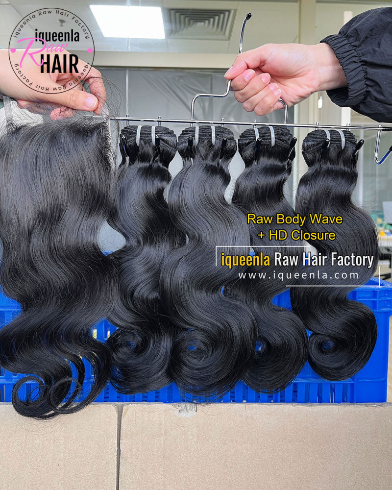Iqueenla Body Wave Raw Bundles(3 PCS)​ With 5x5 HD & Transparent Lace Closure
