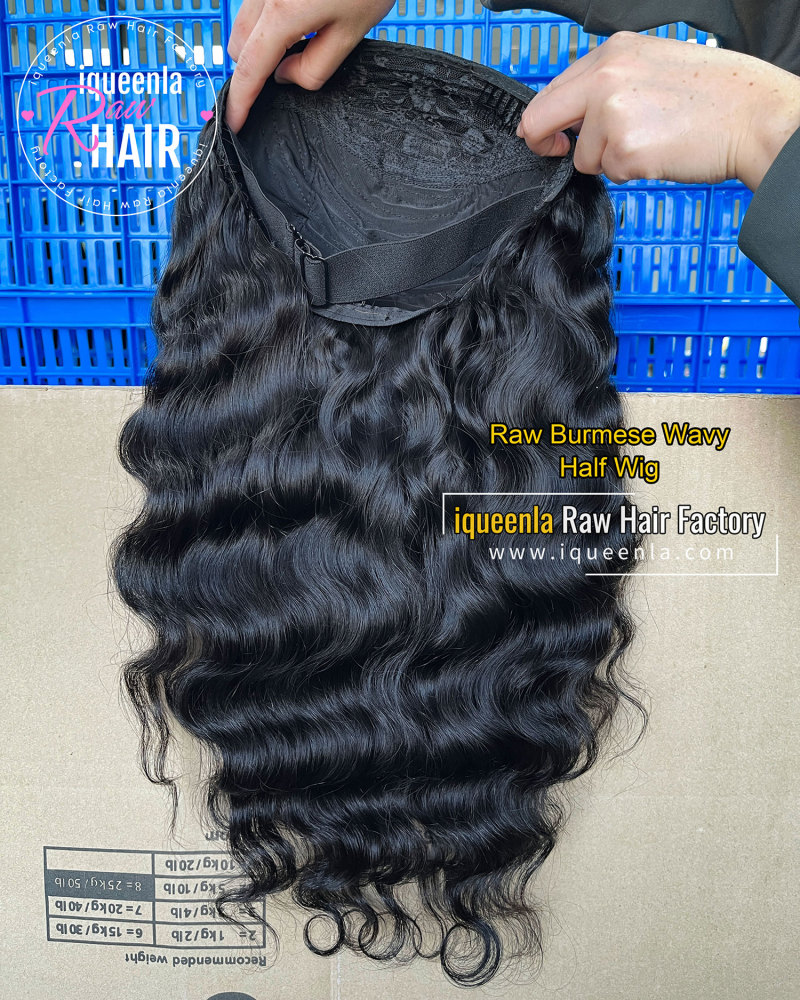 Iqueenla Raw Burmese Wavy Half Wigs