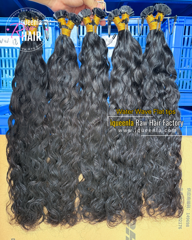 iqueenla Water Wave Flat Tip Hair Extensions​ 100% virgin hair