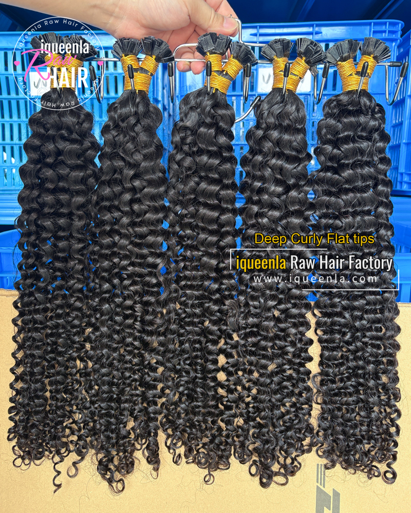 iqueenla Deep Curly Flat Tip Hair Extensions​ 100% virgin hair