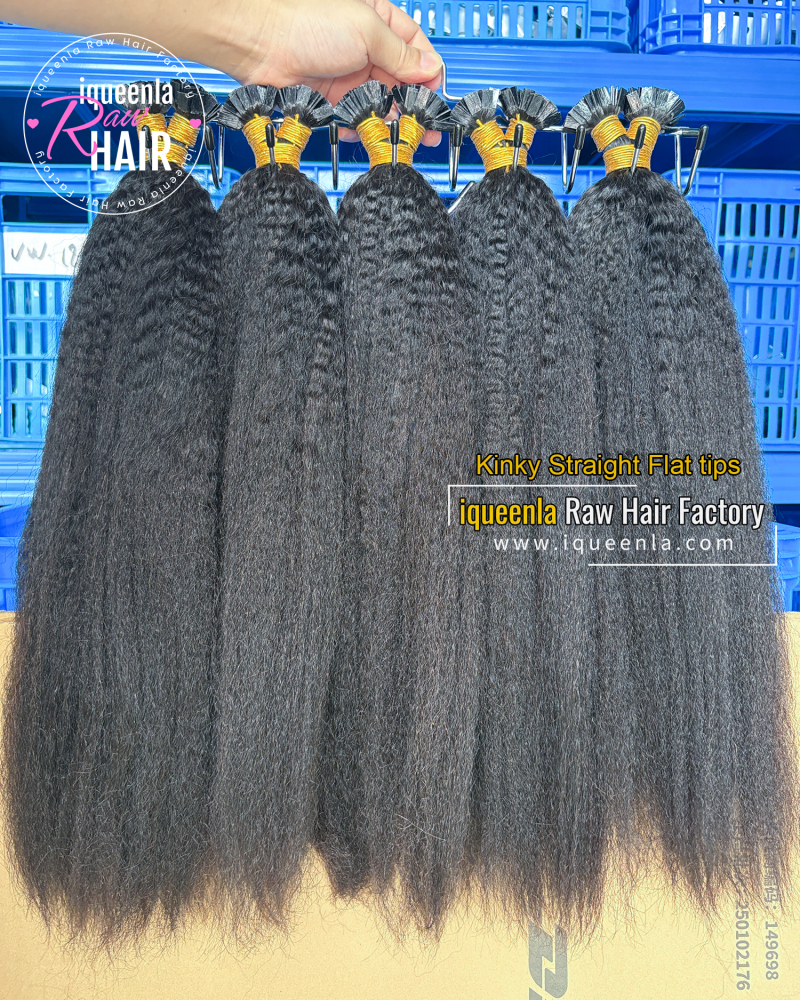 iqueenla Kinky Straight Flat Tip Hair Extensions​ 100% virgin hair