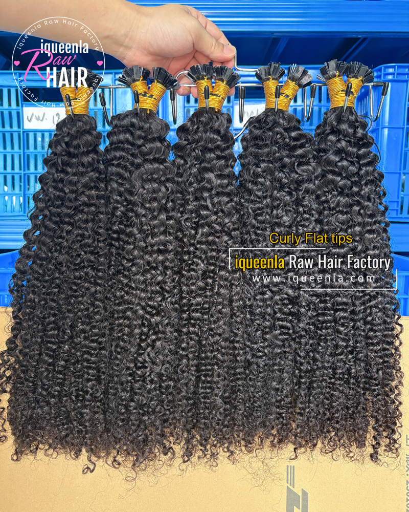 iqueenla Curly Flat Tip Hair Extensions​ 100% virgin hair