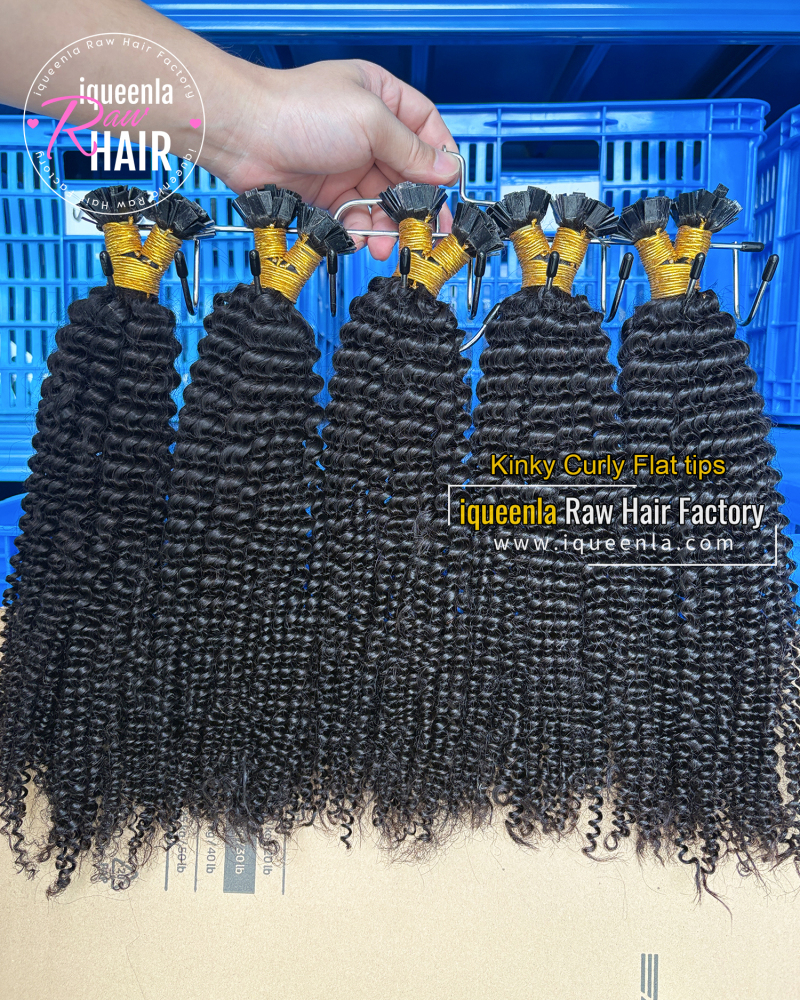 iqueenla Kinky Curly Flat Tip Hair Extensions​ 100% virgin hair
