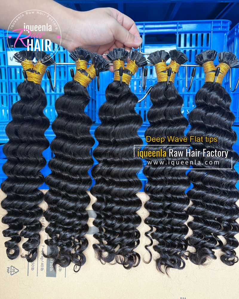 iqueenla Deep Wave Flat Tip Hair Extensions​ 100% virgin hair
