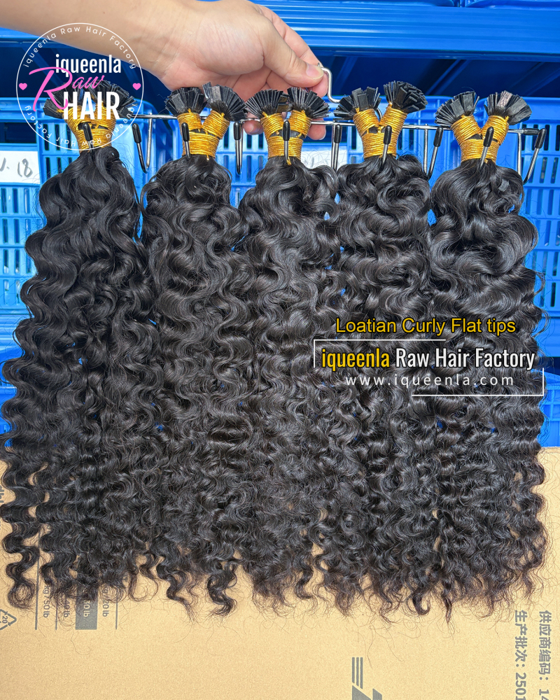 iqueenla Laotian Curly Flat Tip Hair Extensions​ 100% Raw hair