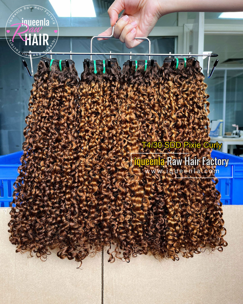 iqueenla T4/30 Color Super Double Drawn Pixie Curly Hair Bundle 1/3/4 Pcs Deal