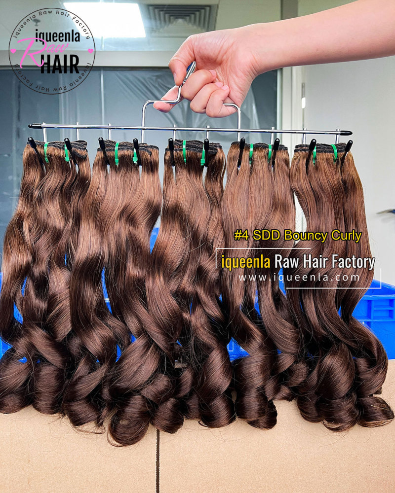 iqueenla #4 Color Super Double Drawn Bouncy Curly Hair Bundle 1/3/4 Pcs Deal