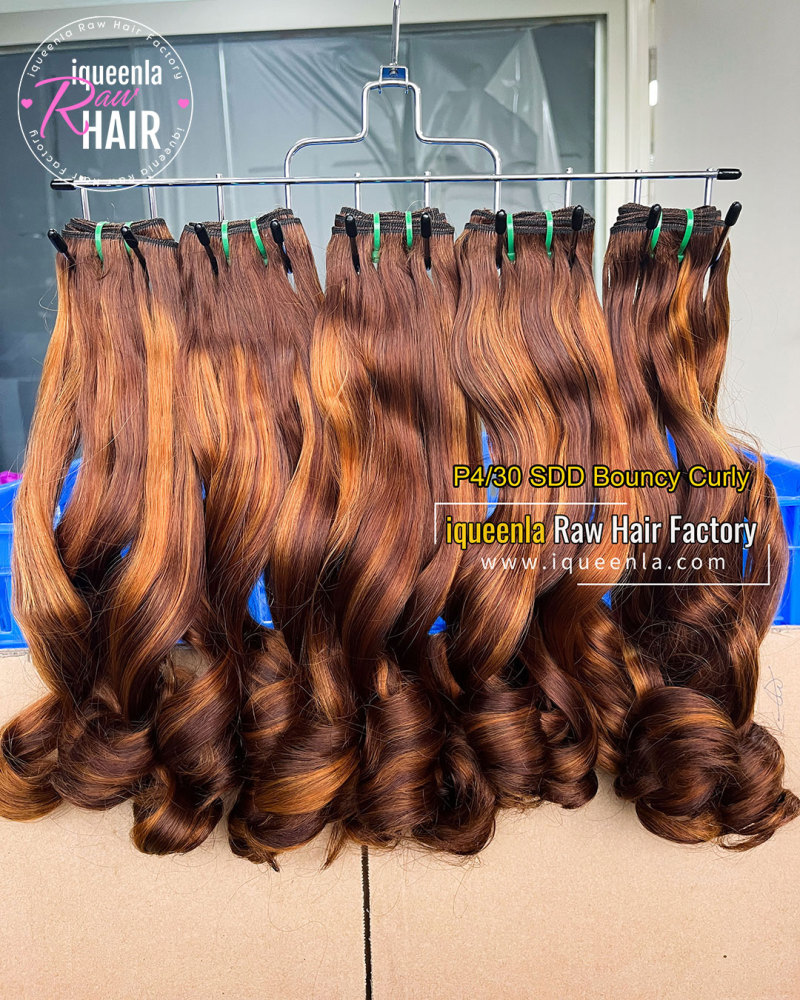 iqueenla Bouncy Curly Super Double Drawn Hair Bundle P4/30 Color 1/3/4 Pcs Deal