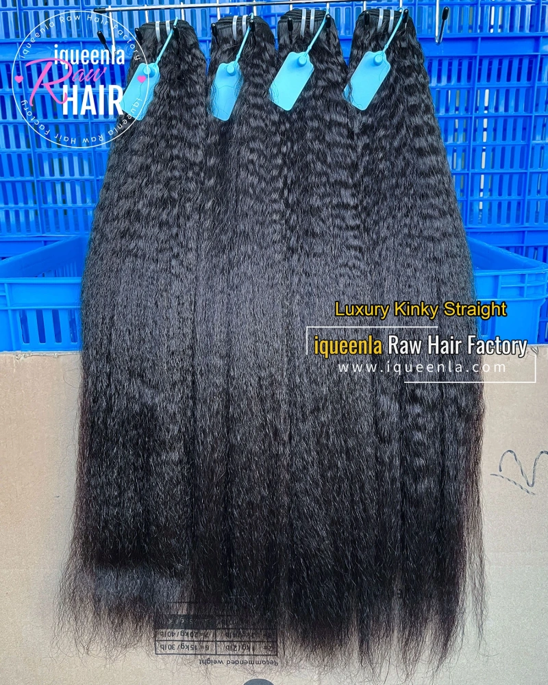 iqueenla No Synthetic Fibers Luxury Kinky Straight Full Human Hair 1/3/4 Bundles Deal