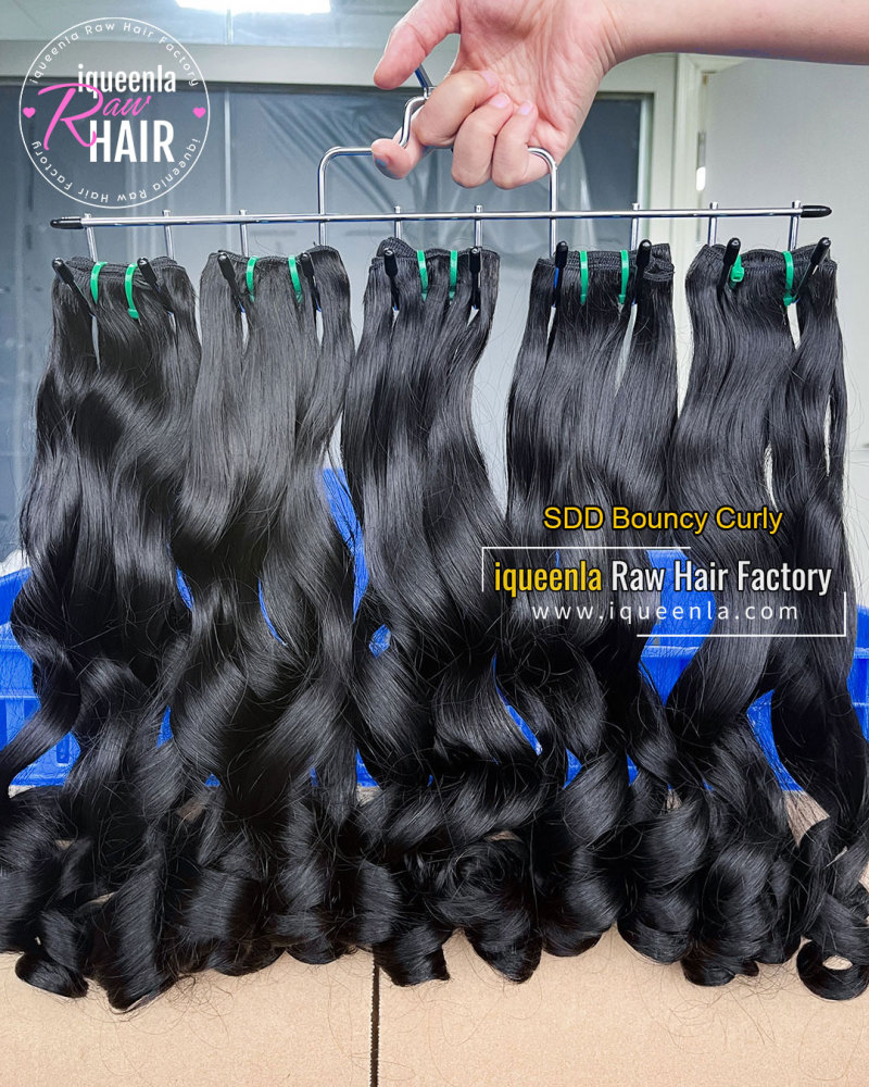 iqueenla Bouncy Curly Super Double Drawn Hair Bundle Natural Color 1/3/4 Pcs Deal