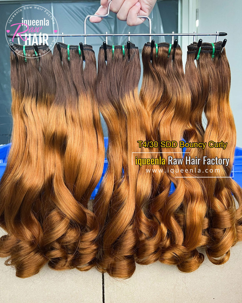 iqueenla T4/30 Color Bouncy Curly Super Double Drawn Hair Bundle 1/3/4 Pcs Deal