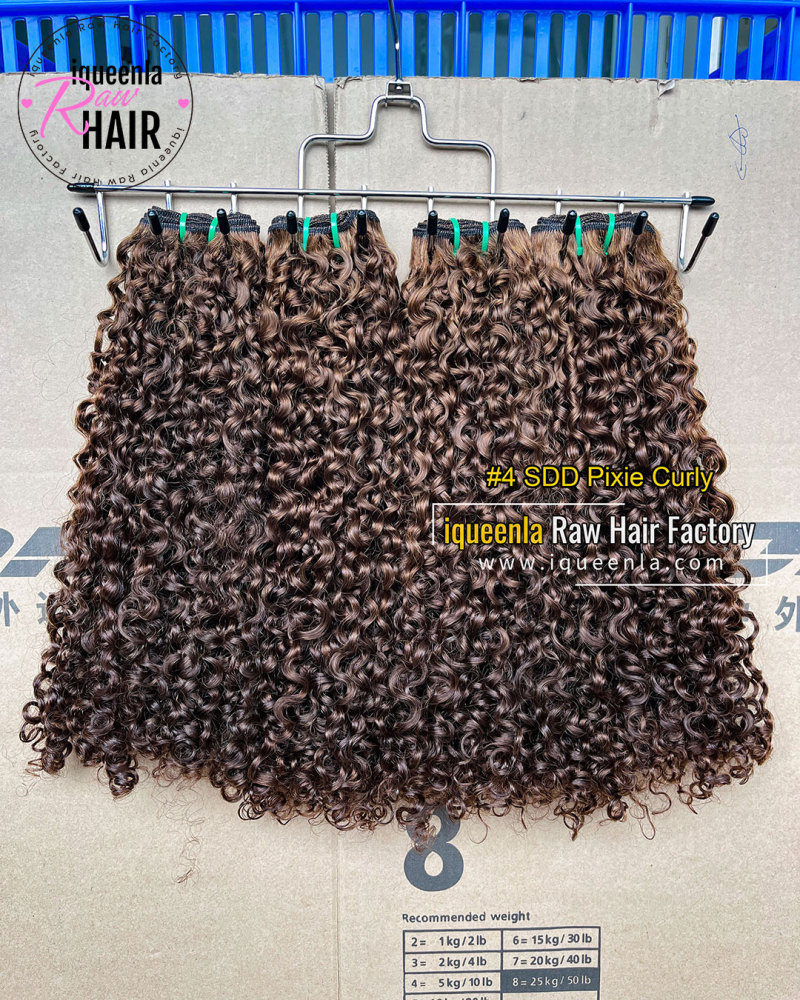 iqueenla #4 Color Super Double Drawn Pixie Curly Hair Bundle 1/3/4 Pcs Deal