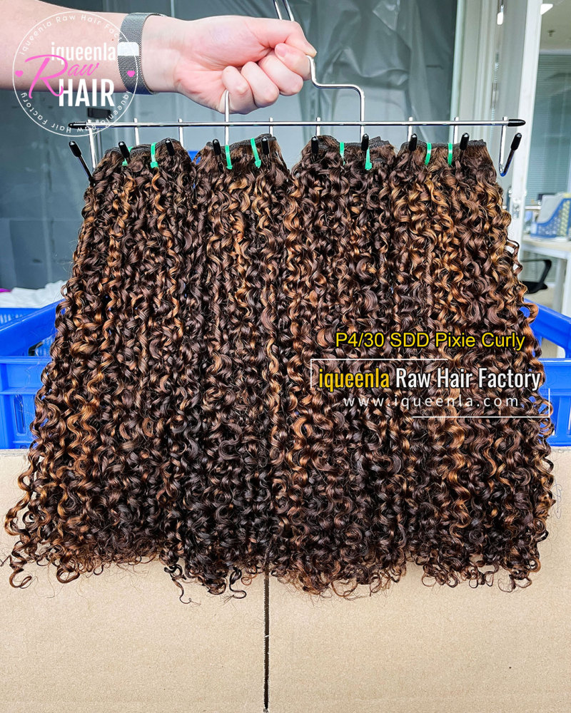 iqueenla P4/30 Color Pixie Curly Super Double Drawn Hair Bundle 1/3/4 Pcs Deal