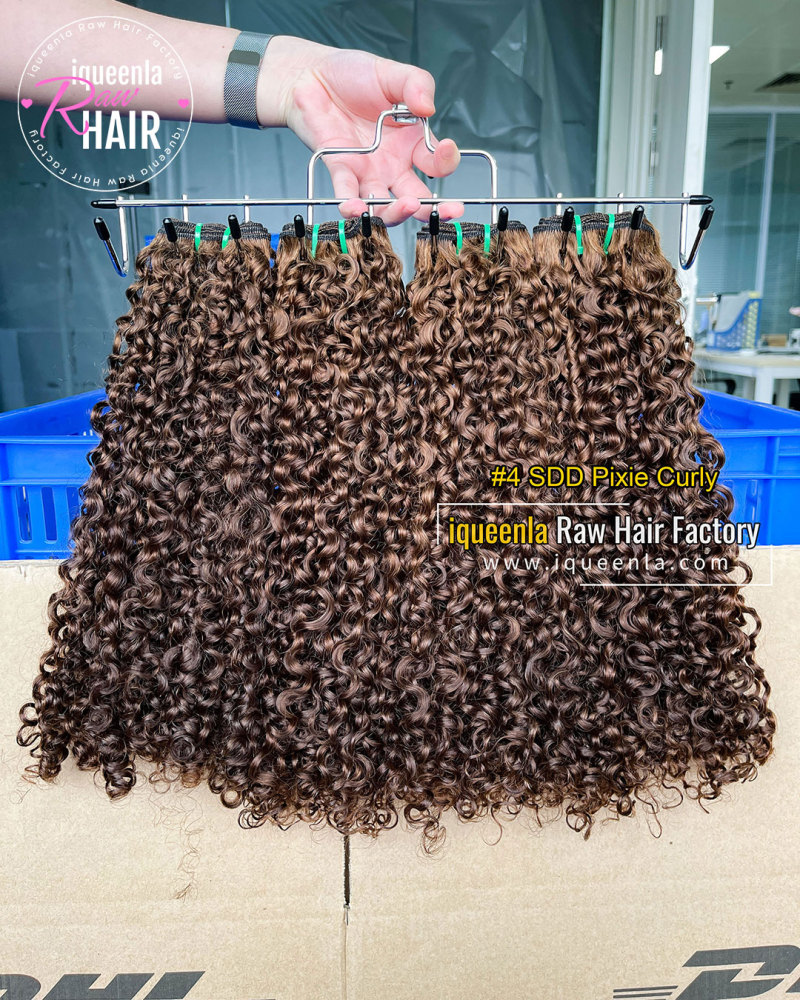 iqueenla #4 Color Super Double Drawn Pixie Curly Hair Bundle 1/3/4 Pcs Deal