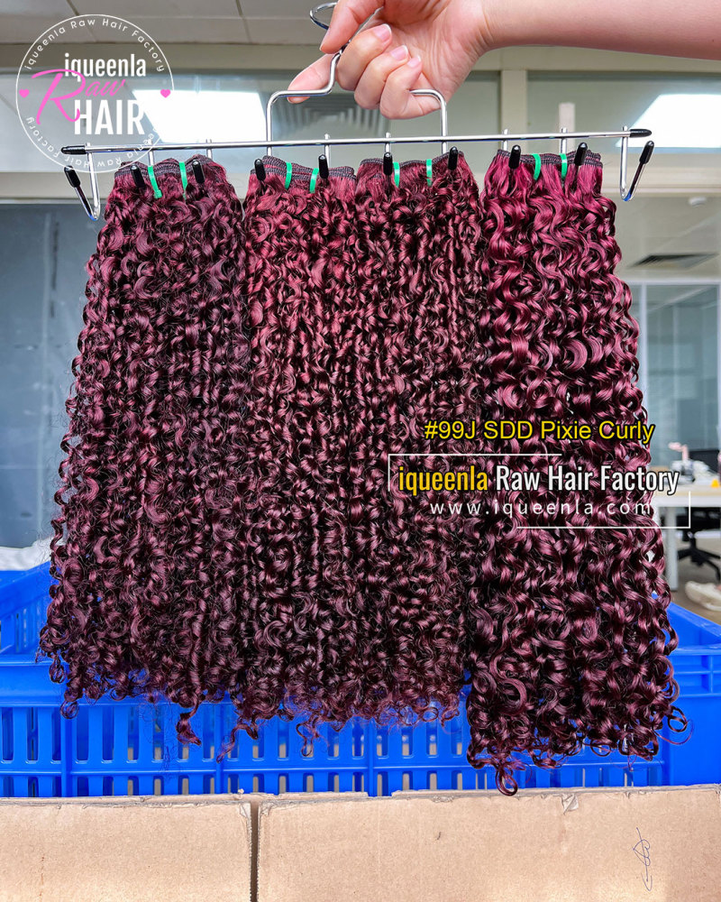 iqueenla #99 Color Super Double Drawn Pixie Curly Hair Bundle 1/3/4 Pcs Deal