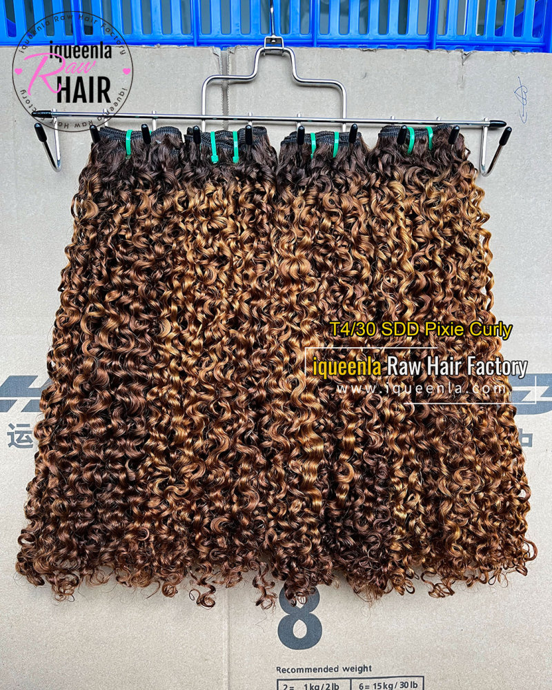 iqueenla T4/30 Color Super Double Drawn Pixie Curly Hair Bundle 1/3/4 Pcs Deal