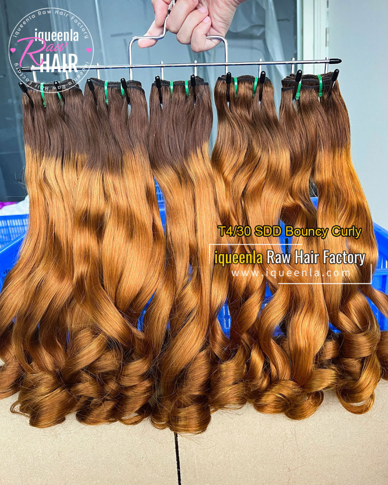 iqueenla T4/30 Color Bouncy Curly Super Double Drawn Hair Bundle 1/3/4 Pcs Deal
