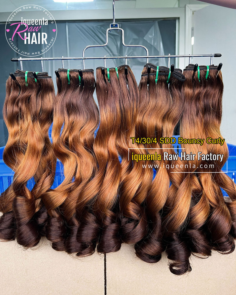 iqueenla Bouncy Curly T4/30/4 Color Super Double Drawn Hair Bundle 1/3/4 Pcs Deal