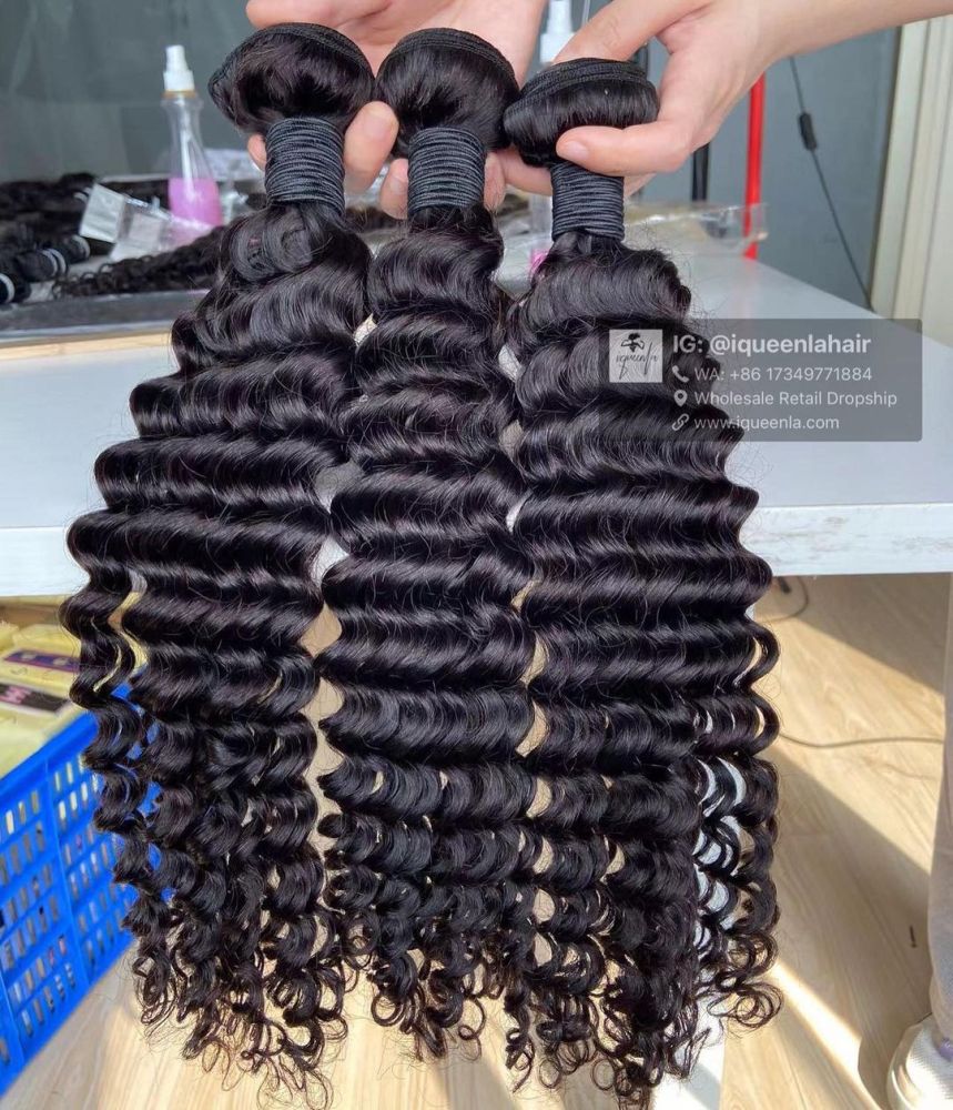 iqueenla 12A Deep Wave Human Hair Single/3/4 Bundles Deals