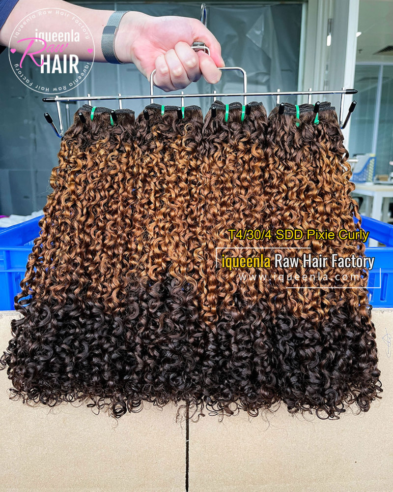 iqueenla T4/30/4 Pixie Curly Super Double Drawn Hair Bundle 1/3/4 Pcs Deal