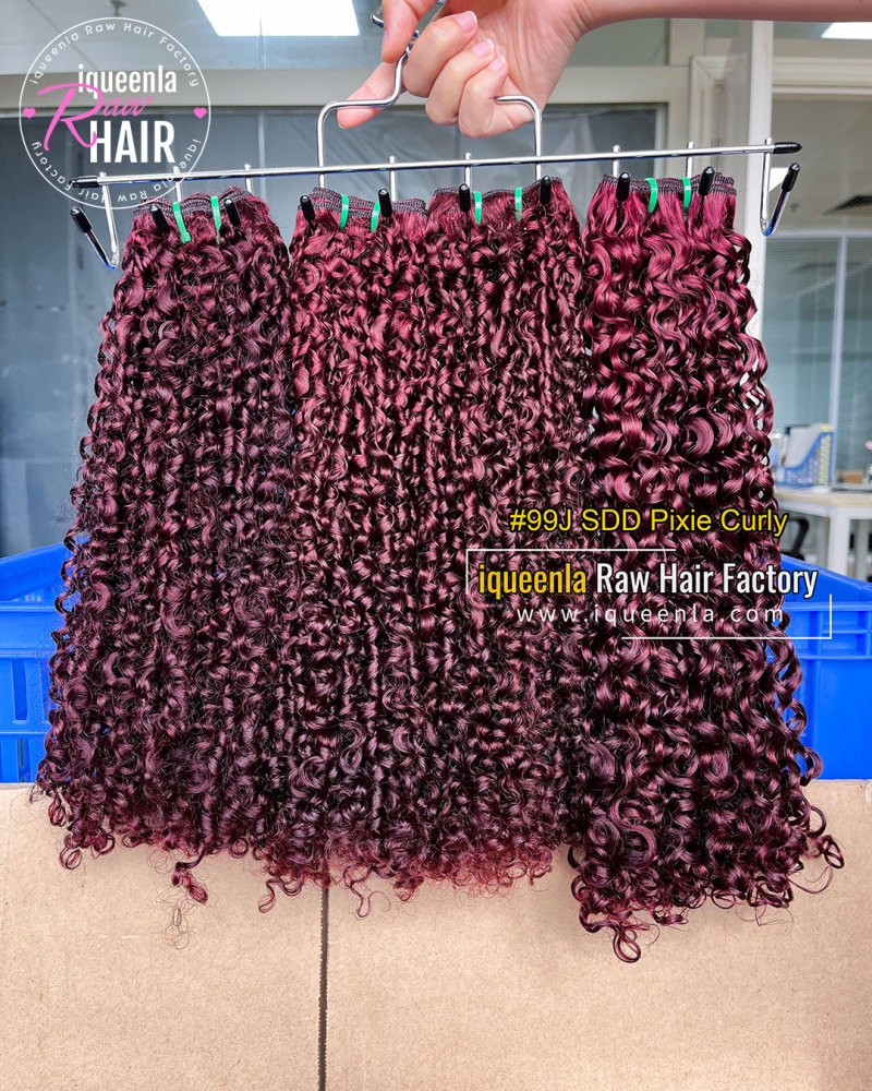 iqueenla #99 Color Super Double Drawn Pixie Curly Hair Bundle 1/3/4 Pcs Deal
