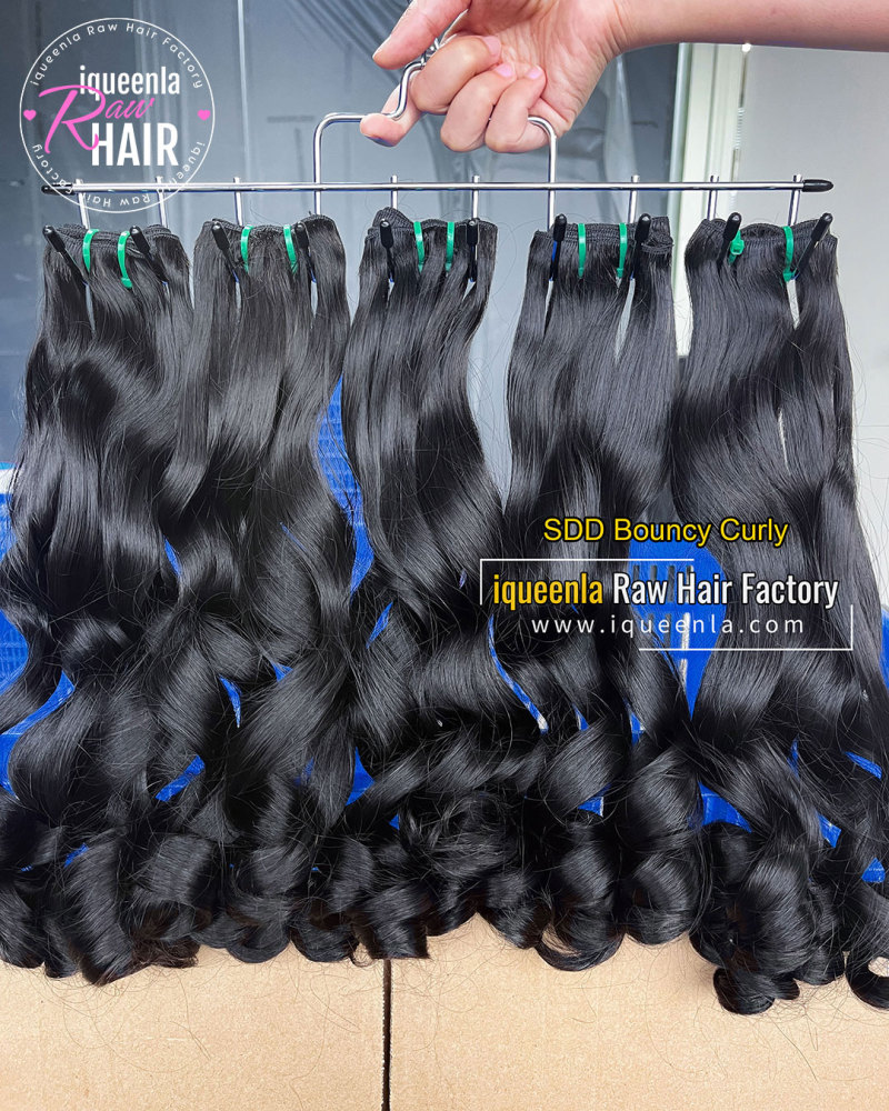 iqueenla Bouncy Curly Super Double Drawn Hair Bundle Natural Color 1/3/4 Pcs Deal