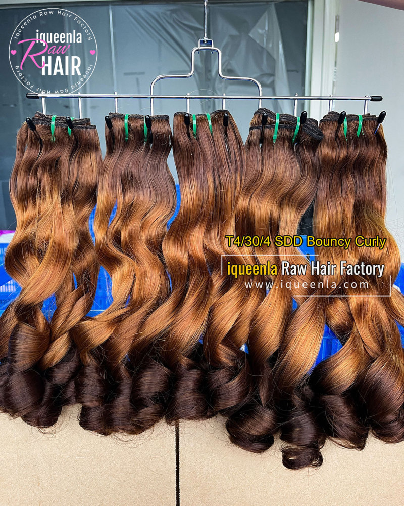 iqueenla Bouncy Curly T4/30/4 Color Super Double Drawn Hair Bundle 1/3/4 Pcs Deal