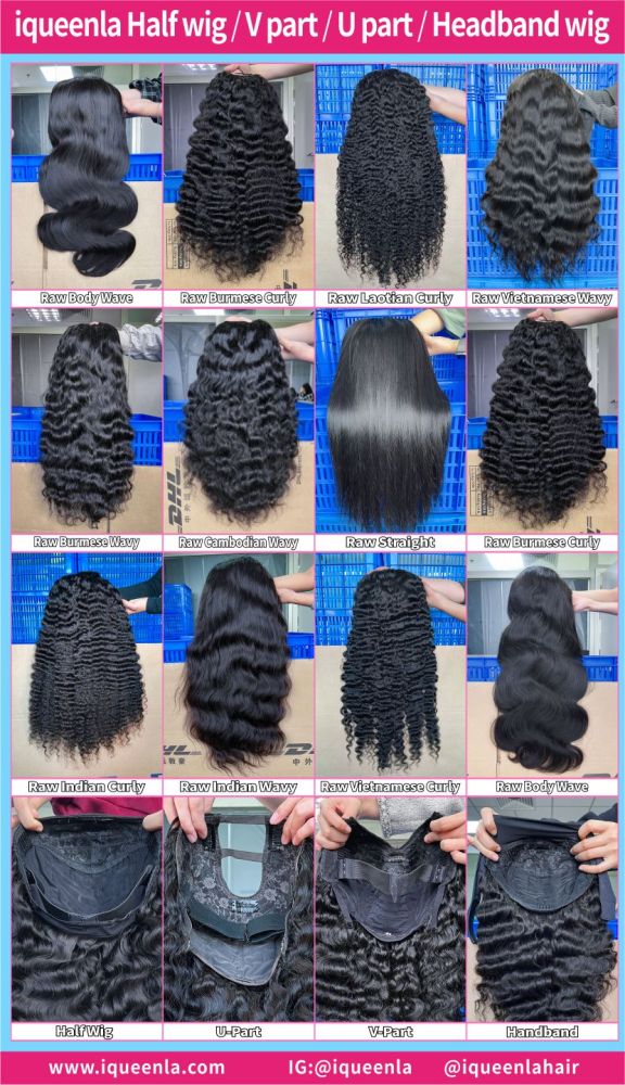 iqueenla Customize Raw hair Half Wig U part wig V part wig Headband Wig for all textures