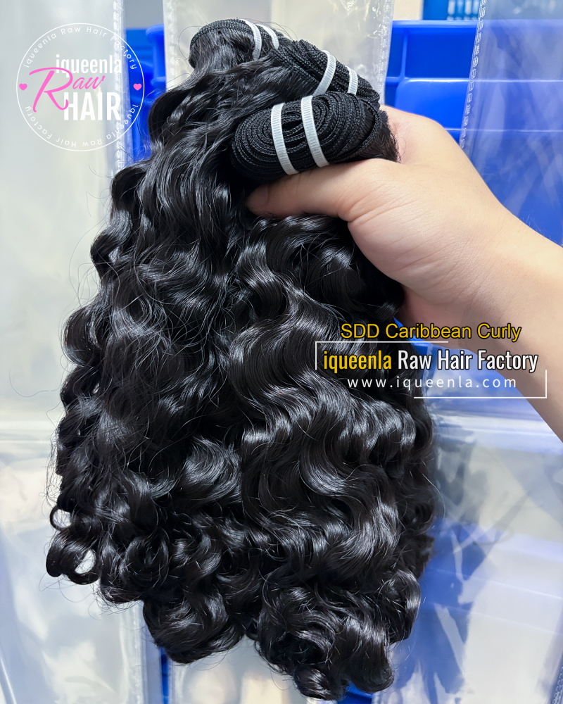 iqueenla SDD Caribbean Curly Super Double Drawn Hair Bundle Natural Color 1/3/4 Pcs Deal