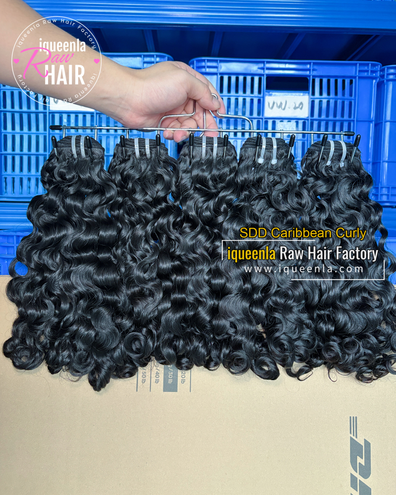 iqueenla SDD Caribbean Curly Super Double Drawn Hair Bundle Natural Color 1/3/4 Pcs Deal