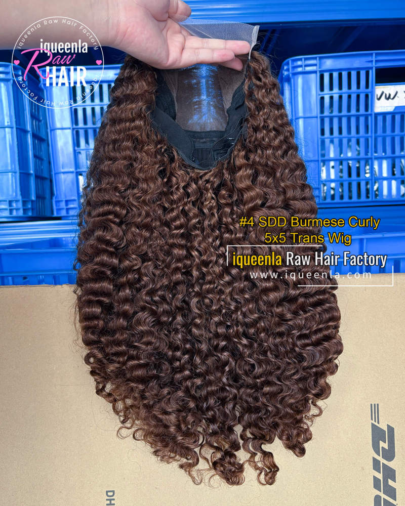 iqueenla SDD #4 Burmese Curly 5x5 trans Wig Super Double Drawn Transparent Lace Wig