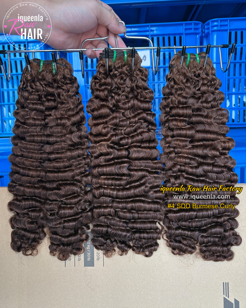 iqueenla SDD #4 Burmese Curly Super Double Drawn Hair Bundle Natural Color 1/3/4 Pcs Deal