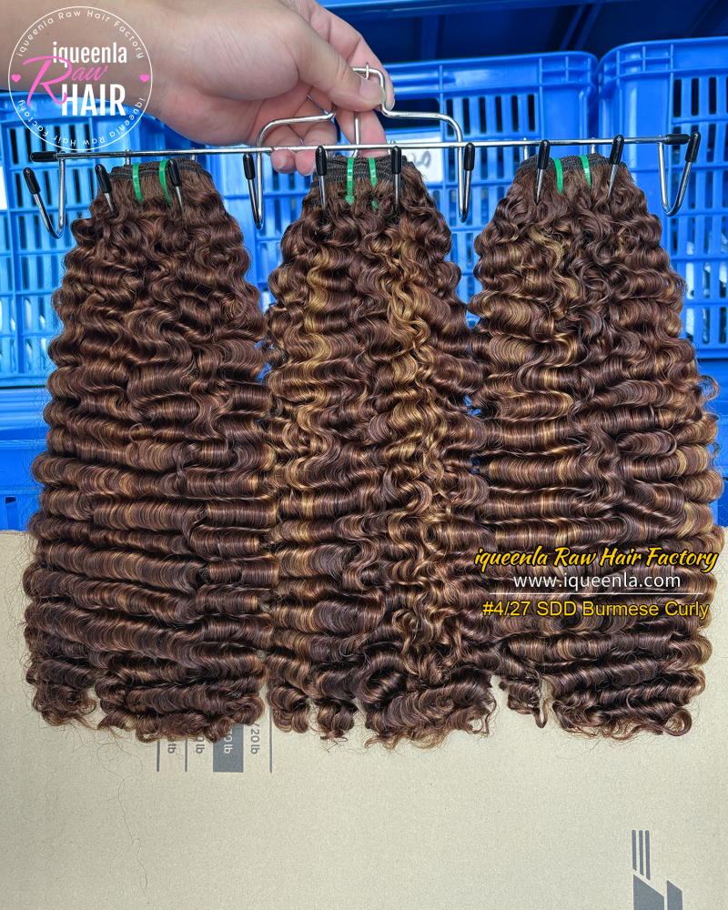 iqueenla SDD #4/27 Burmese Curly Super Double Drawn Hair Bundle Natural Color 1/3/4 Pcs Deal