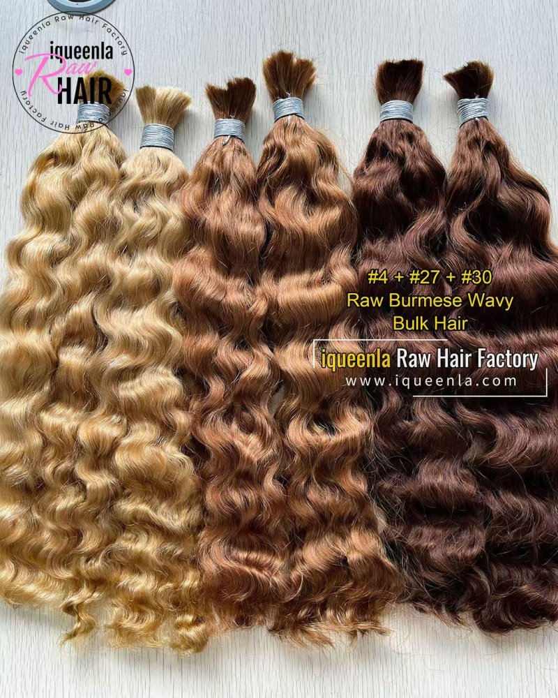 iquenela #27 Raw Burmese Wavy No Weft Hair #27 Raw Burmese Wavy Bulk Braiding hair