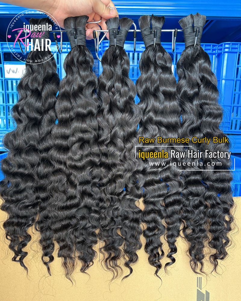 iquenela Raw Burmese Curly No Weft Hair Raw Burmese Curly Bulk Braiding hair