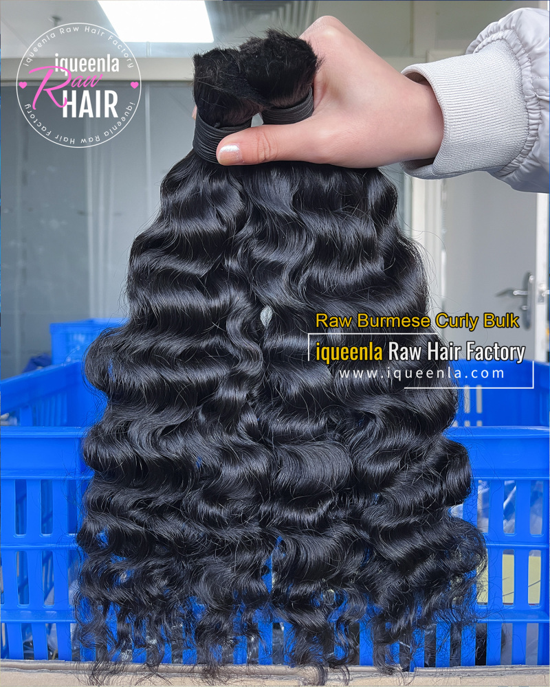 iquenela Raw Burmese Curly No Weft Hair Raw Burmese Curly Bulk Braiding hair