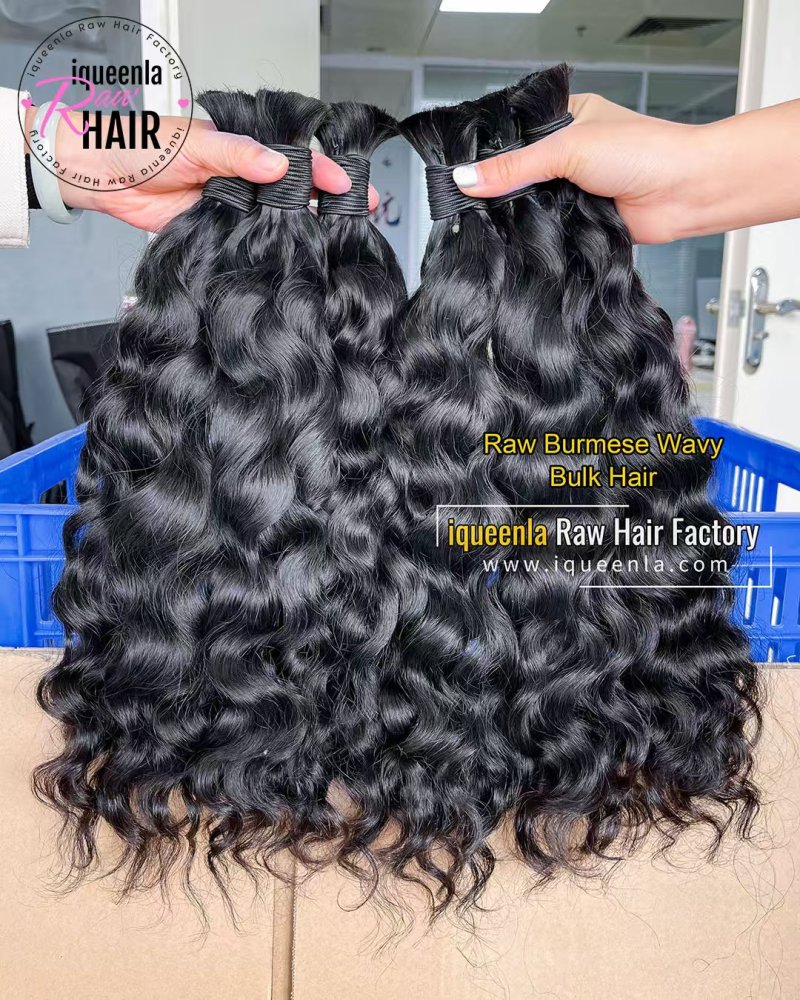 iquenela Raw Burmese Wavy No Weft Hair Raw Burmese Wavy Bulk Braiding hair