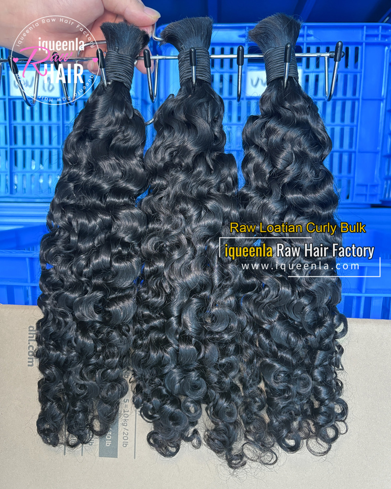 iquenela Raw Laotian Curly No Weft Hair Raw Laotian Curly Bulk Braiding hair